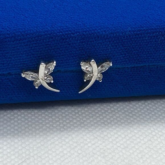 💛 925 Vintage Marquise CZ Butterfly/Dragonfly Earrings - Picture 2 of 4